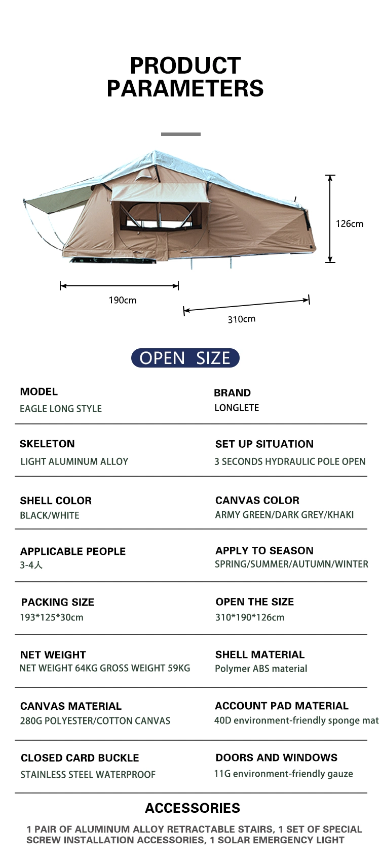 Lightweight Easy-to-Set-up Hard Shell Camping Car Roof Top Tent