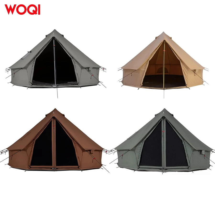 Family Cotton Canvas Bell Waterproof Luxury 8 Person Outdoor Double Door Folding Pyramid Camping Tent