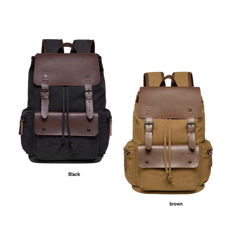 Custom Cotton Waxed Canvas Laptop Bag Vintage Travel Hiking Backpack for Men