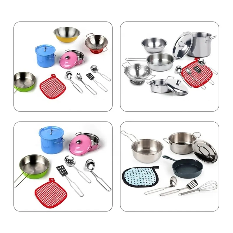 Children Role Pretend Play Kids Toys Intellectual Educational Parent-Child Interaction Colorful Cookware Cooking Toy Stainless Steel Tableware