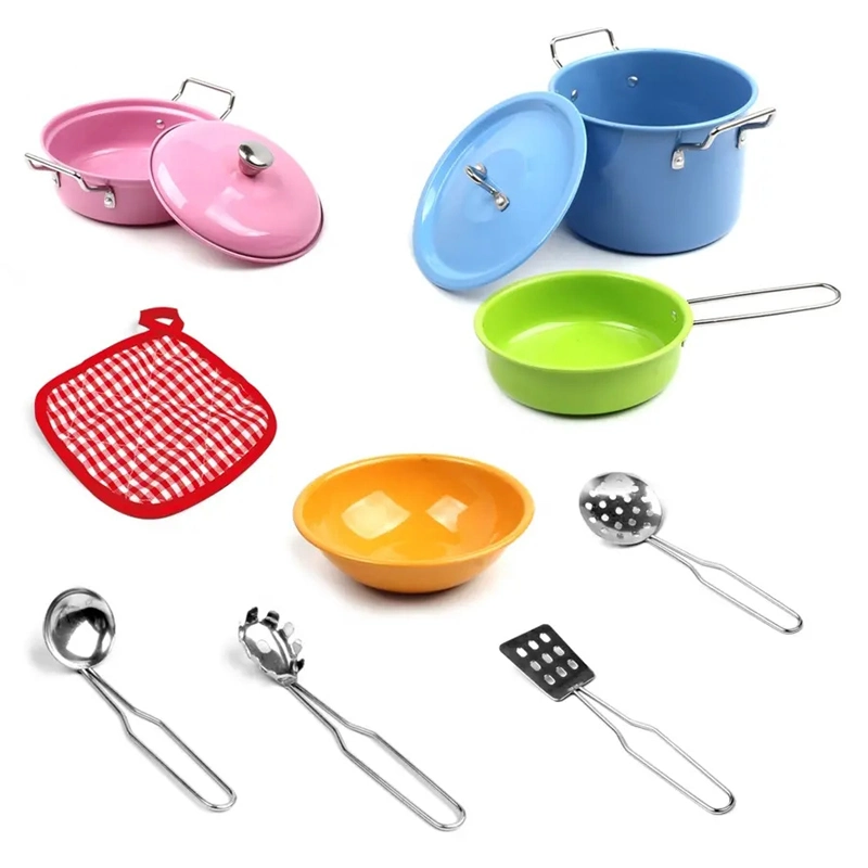 Children Role Pretend Play Kids Toys Intellectual Educational Parent-Child Interaction Colorful Cookware Cooking Toy Stainless Steel Tableware