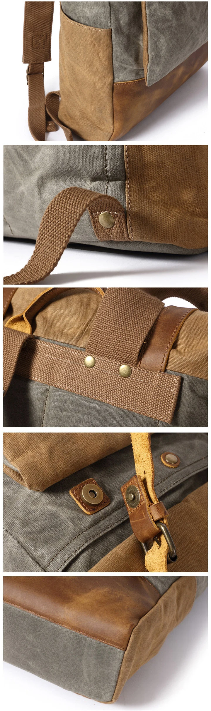 Ga48 Vintage Classic OEM Mountaineering Military Sport Mens Backpacks Bag Hiking Rucksack Travel Waterproof Roll Top Genuine Leather Canvas Backpack