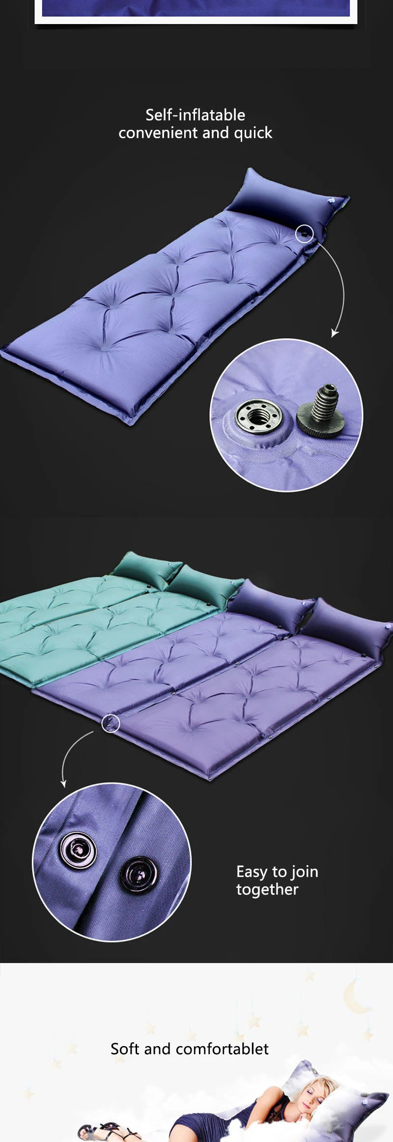 Wholesale Durable Self Inflatable Sleeping Pad with Pillow Attached