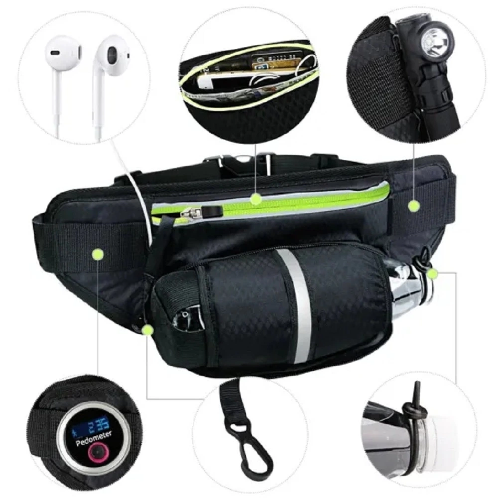 Waist Pack with Water Bottle Holder, Waterproof Running Belt for Men Women, Fits iPhone 8plus Galaxy S8 Note 8, Reflective Hydration Belt Esg11307