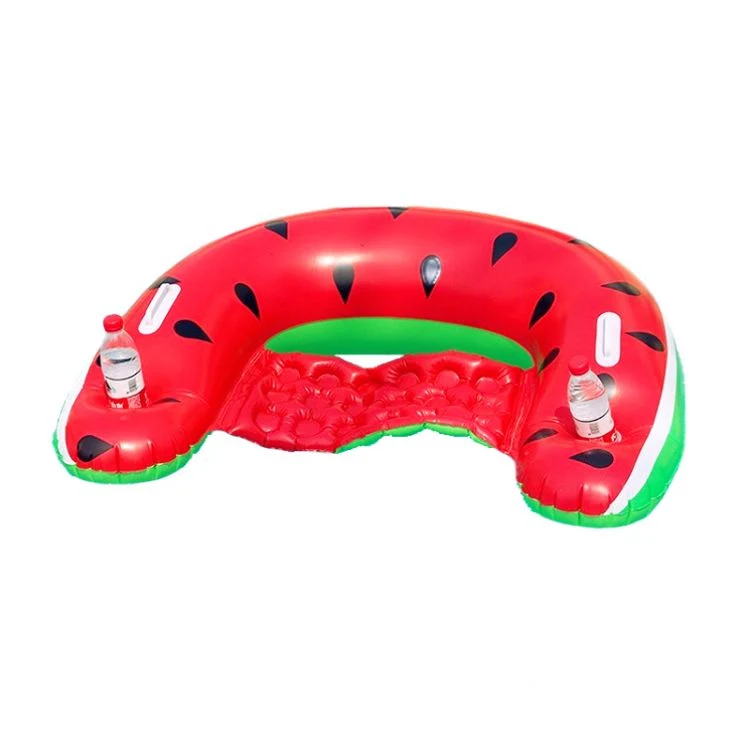 Foldable Portable Durable PVC Inflatable Blow up Watermelon Pool Float Air Mattress with Can Holder and Handle for Summer Pool