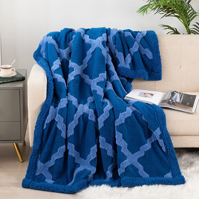 New Diamond-Shaped Jacquard Blanket Spring Thickened Lamb Down Blanket