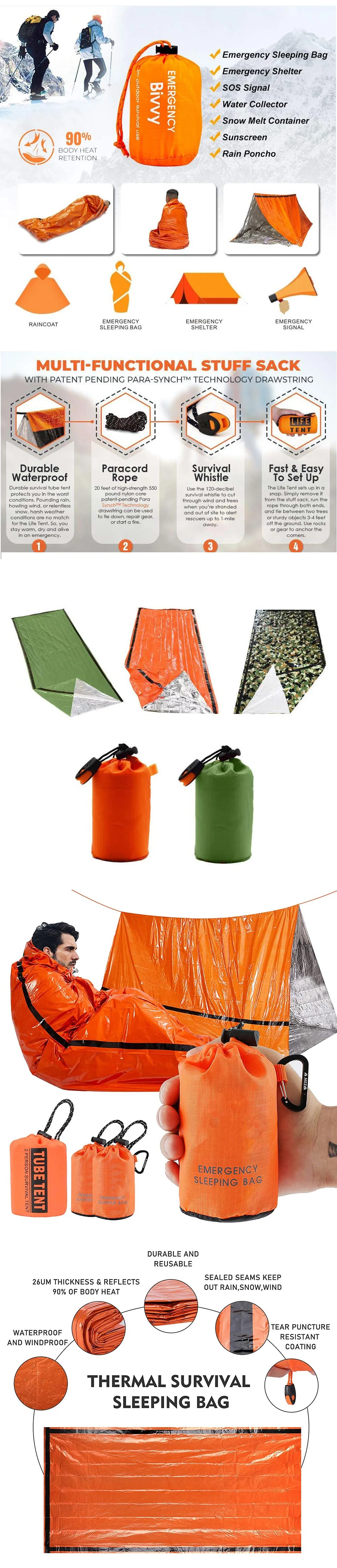 Emergency Bivy Sack Tactical Gear Life Saving Survival Sleeping Bag Emergency Camping Gear Mylar Thermal Bivvy