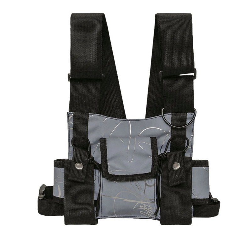 Universal Chest Rig Bag Reflective Vest Radio Harness Chest Rig Bag with Hidden Pockets for Night Running Cycling Walking Trekking Jogging Climbing Bl13164