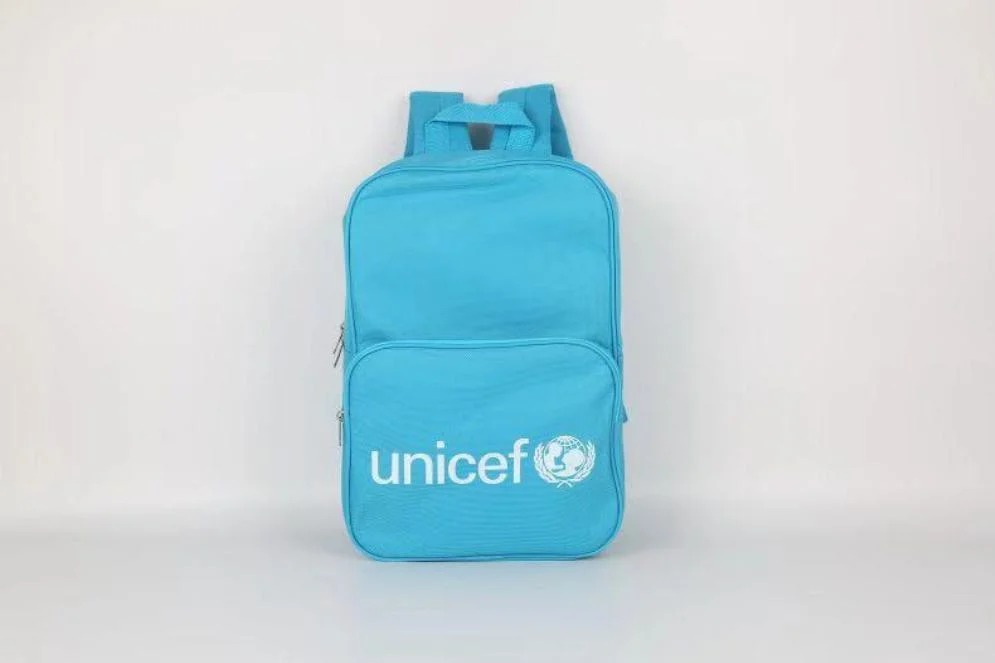 600d Nylon Waterproof Simple Children Backpack Unicef Logo Student Daypack Bookbag for Teen Boys