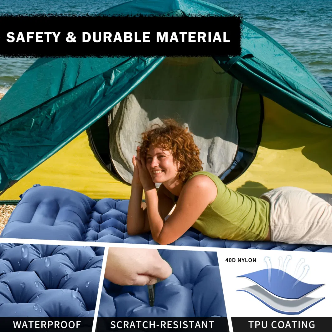 Outdoor Camouflage Camping Ultralight Inflatable Sleeping Pad Air Mattress Self Inflating Patio Foldable Portable Inflatable Air Mattress with Pillow