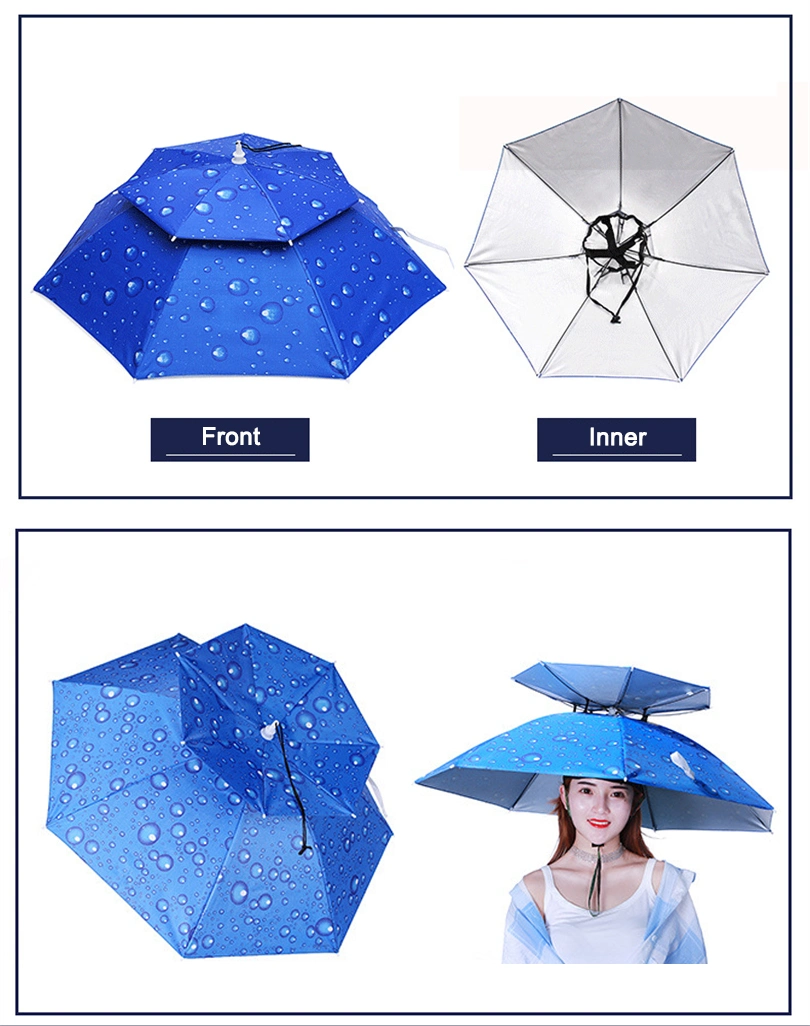 OEM Foldable Outdoor Sports Camping/Fishing Dia 80cm Anti Sun Double Canopy Head Hat Umbrella for Adult