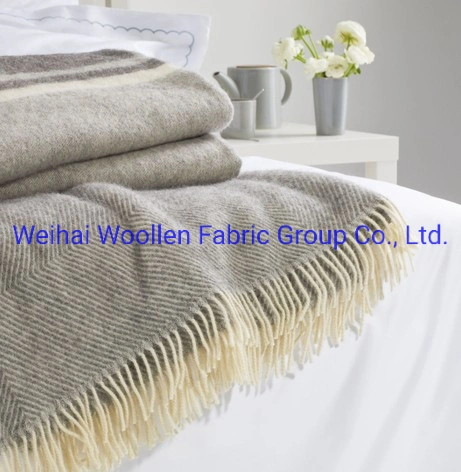 Wool Camping/Travel/Picnic Throw Blanket with Fringe
