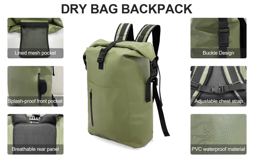 Waterproof Canvas Durable Outdoor Hiking Camping Roll Top Waterproof Dry Backpack