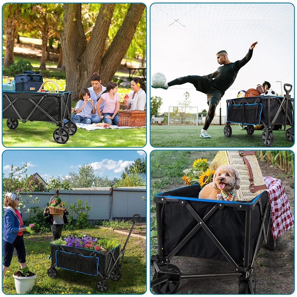 Collapsible Utility Folding Beach Wagon Cart with Removable Wheels