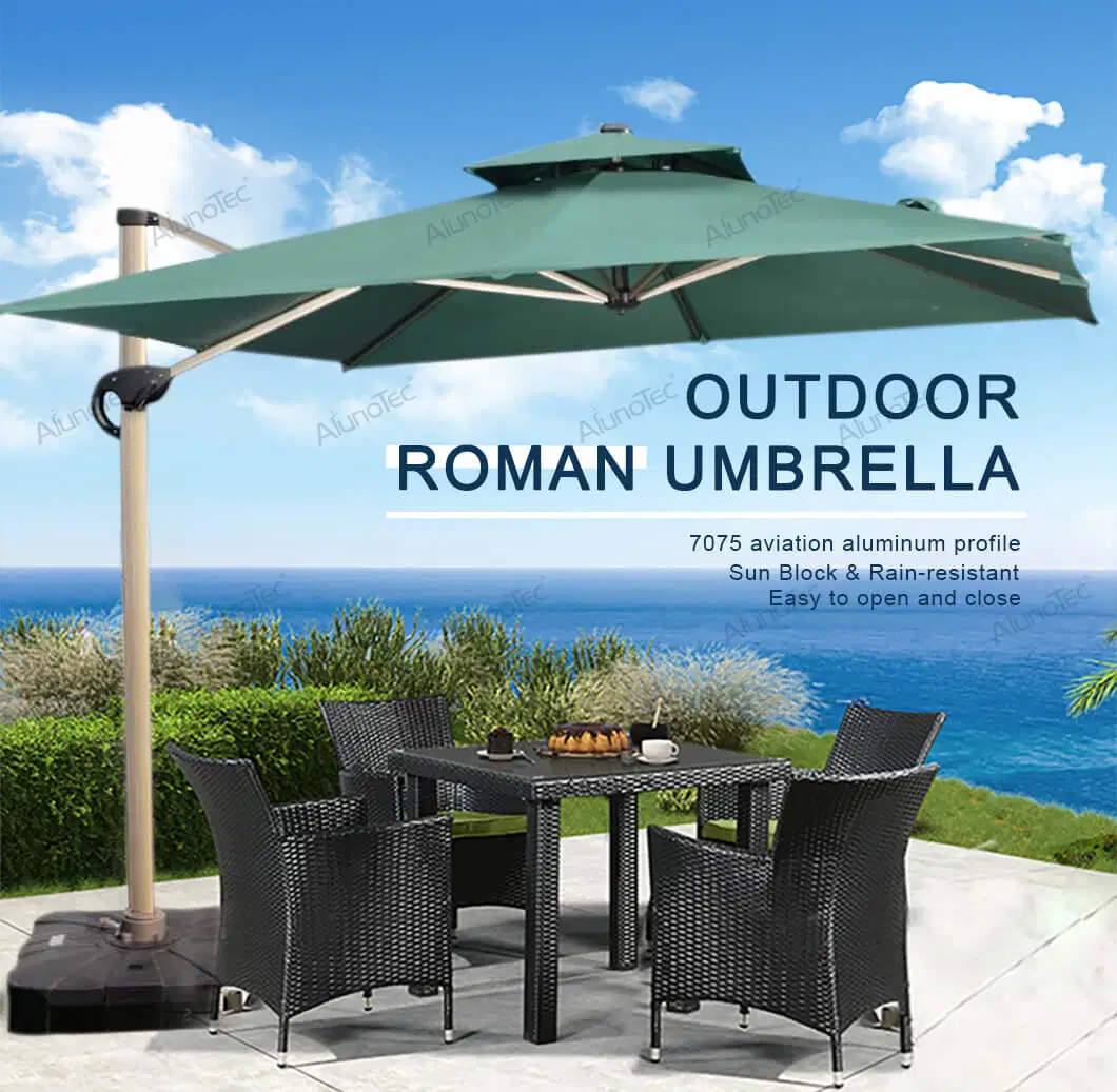 Wholesale Aluminum Roman Parasol Outdoor Waterproof Fabric Umbrellas Beach Umbrella with Marble Base