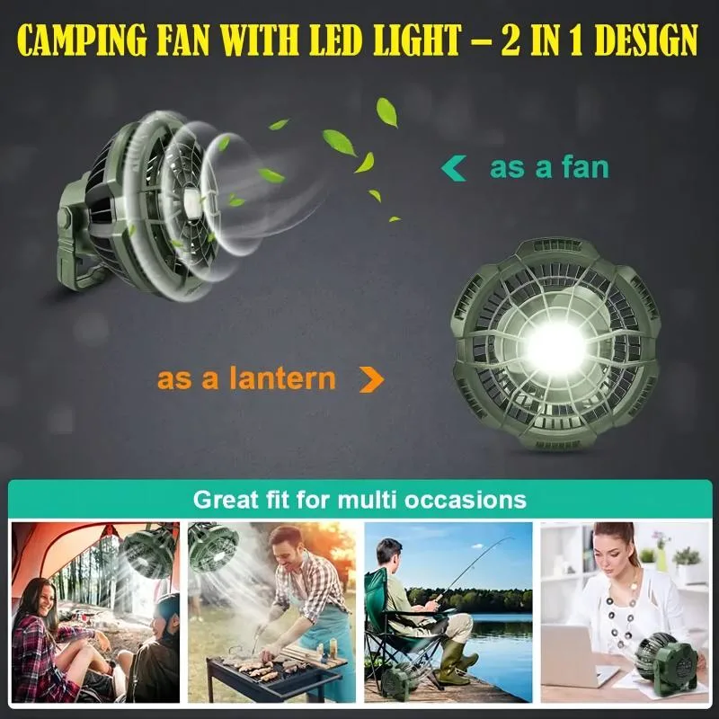 New Camping Fan Lamp Functional Tent Camping Light Remote Control USB Rechargeable Portable Fan Power Bank Lantern
