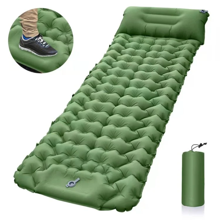 Automatic Built-in Foot Pump Portable Foldable Inflatable Outdoor Camping Mattress Air Bed Beach Picnic Mat Sleeping Mat with Handbag