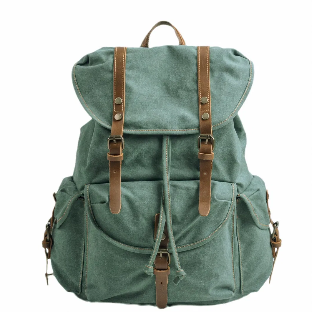 Unisex Washed Waxed Canvas Backpack Outdoor Activities Travel Outdoor Leather Canvas Backpack