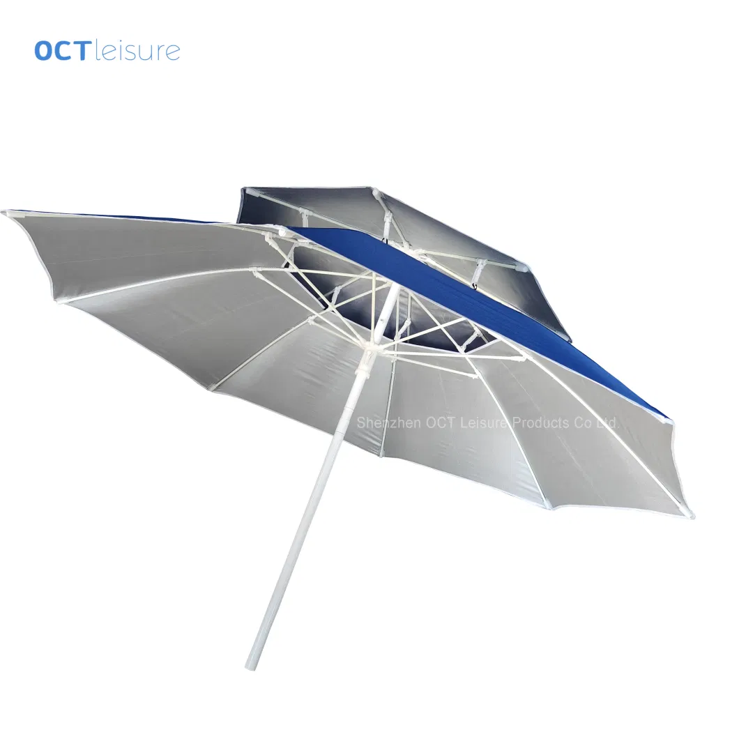 Luxurious Double Layers Beach Sun Umbrella Parasol with Fiberglass Ribs (OCT-BUDLUX)