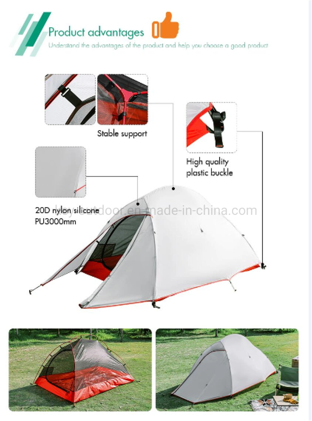 Upgraded Ultralight 2 Man Tent 20d Nylon Double Layers Aluminum Pole Outdoor Winter Camping Tent