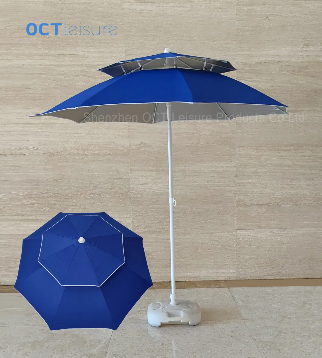 Luxurious Double Layers Beach Sun Umbrella Parasol with Fiberglass Ribs (OCT-BUDLUX)