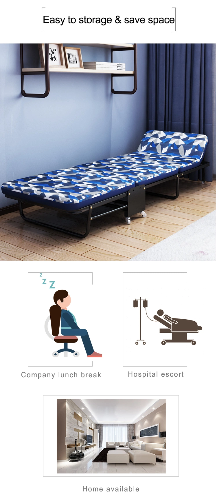 Livingroom Furniture Camp Hospital Metal Folding Extra Bed for Hotel