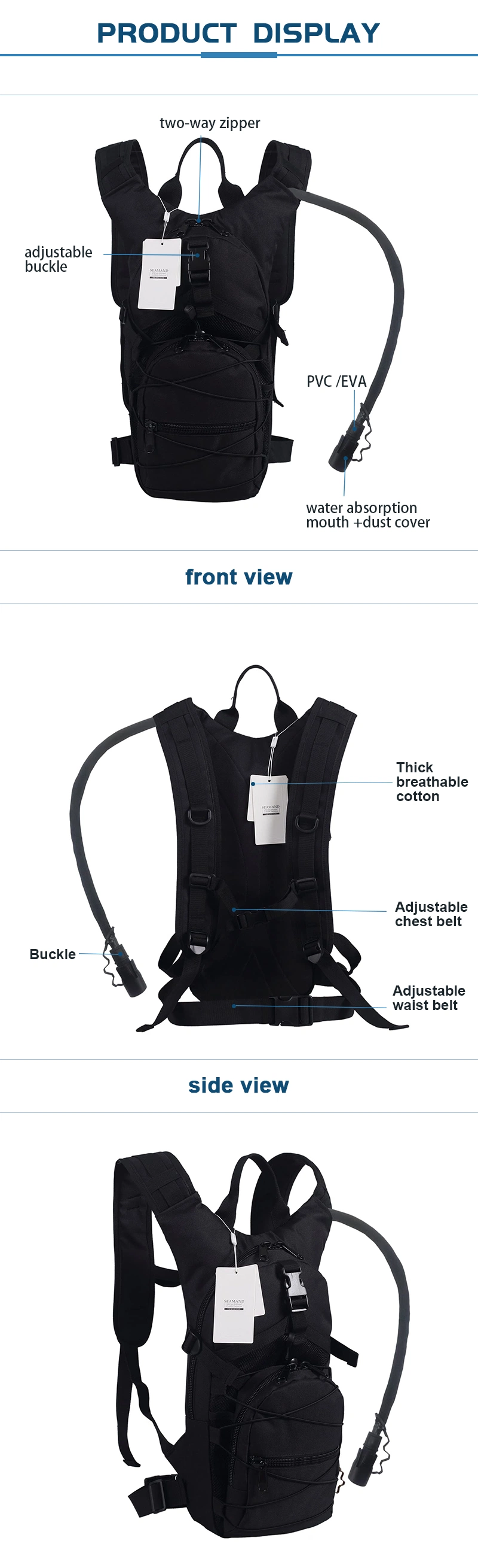 Double Safe Custom Tactical Outdoor Hiking Running Bladder Hydration Backpack