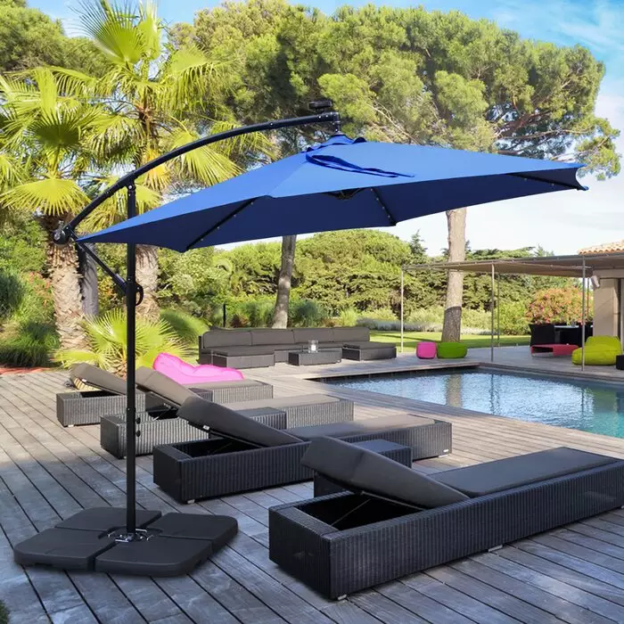 Mi-LAN Outdoor Garden 8 Panel Patio Banana Umbrella 3m Parasol Cantilever LED