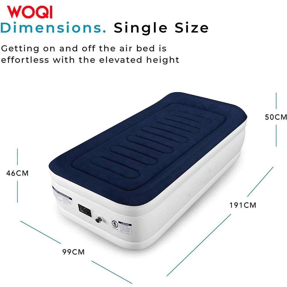 Blue PVC Flocked Fabric Single Person High Air Cushion Bed with Built-in Electric Pump Inflatable Air Cushion Sleeping Pad