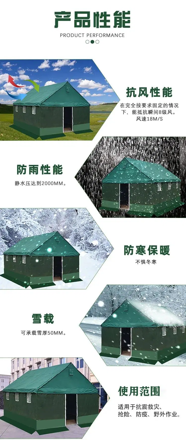 China Manufacturer Security Heavy Duty Poly Cotton, 10 People Family Ridge Patrol Canvas Reenactment Tents