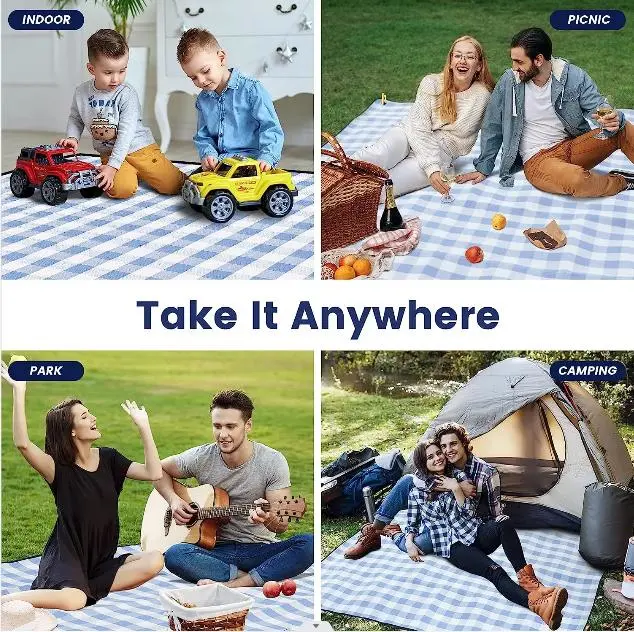 Lovely Portable Plaid Picnic Blanket Outdoor Foldable Blankets with Waterproof Bottom