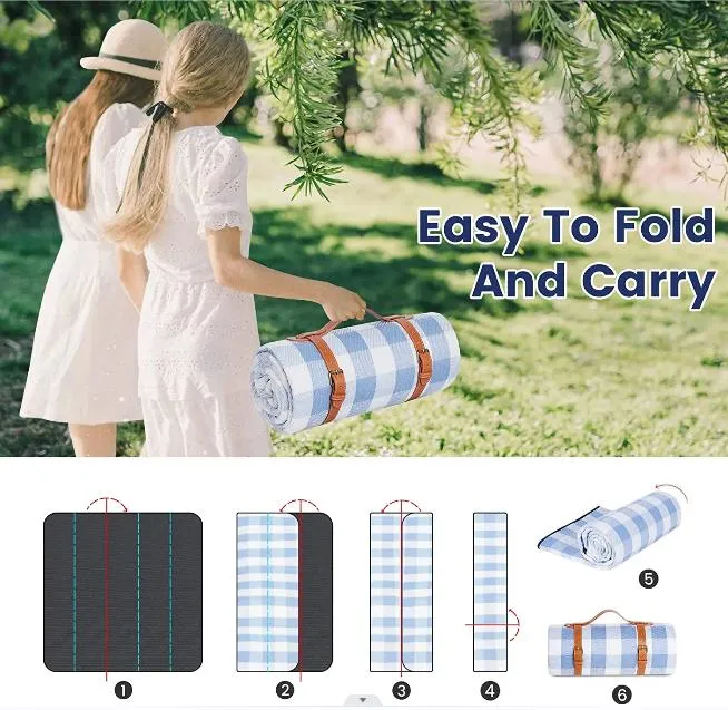 Lovely Portable Plaid Picnic Blanket Outdoor Foldable Blankets with Waterproof Bottom