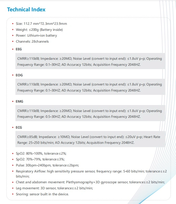 28 Parameters Portable Polysomnograph Equipment for Sleep Diagnosis