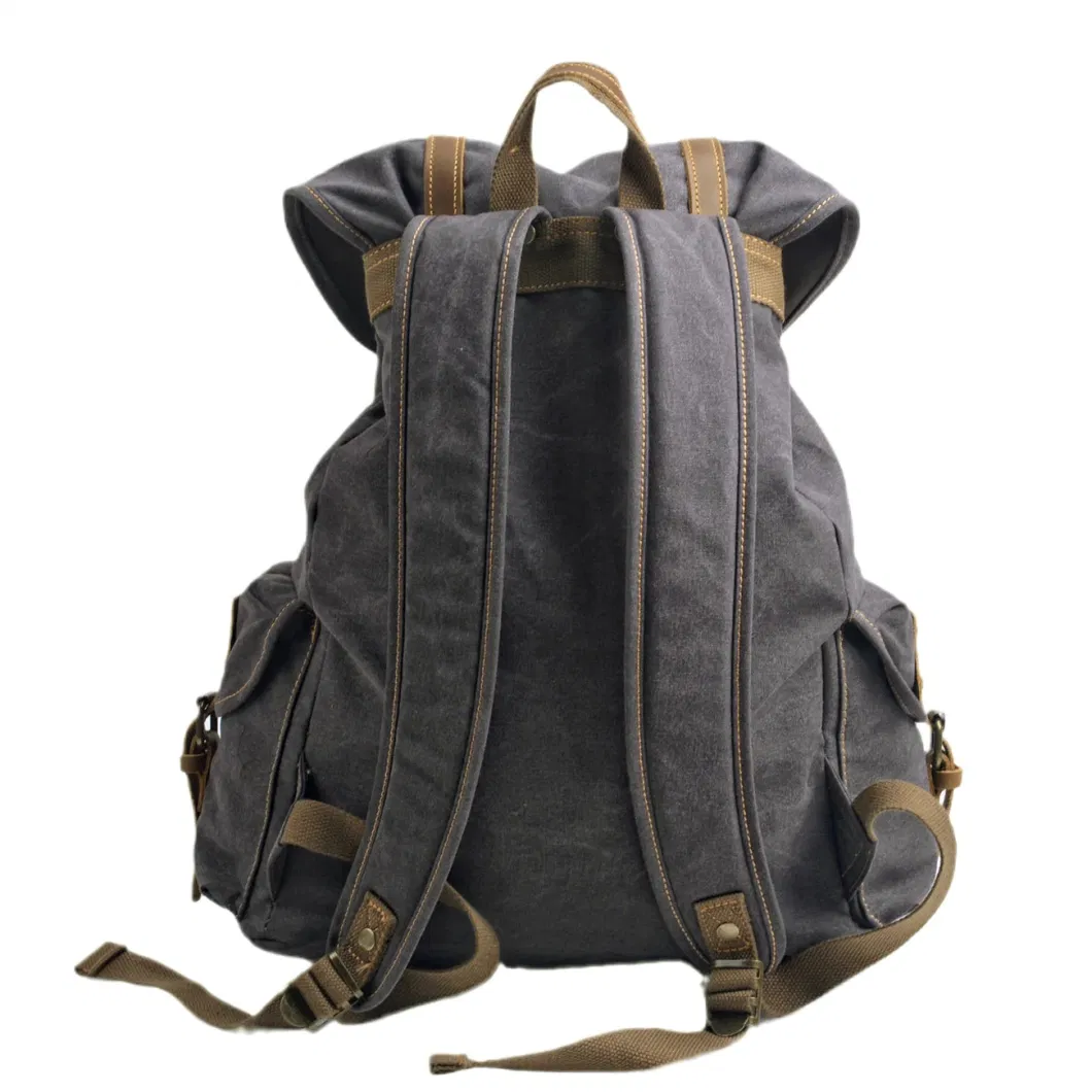 Unisex Washed Waxed Canvas Backpack Outdoor Activities Travel Outdoor Leather Canvas Backpack