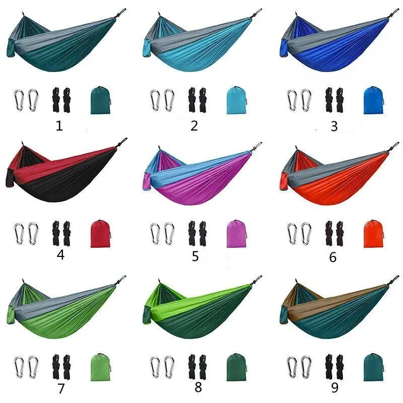 Garden Patio 2 Person Outdoor Portable Lightweight 210t Nylon Double Hammock Swing Chair Bed Parachute Mosquito Net Hanging Camping Hammock