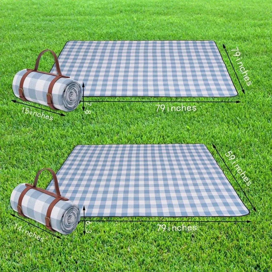 Popular Custom Portable Plaid Picnic Outdoor Foldable Blankets with Waterproof Bottom