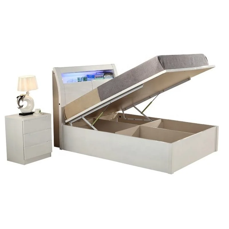 Wholesale Home Bedroom Furniture Air Pressure Lift Storage Double Solid Wooden Bed