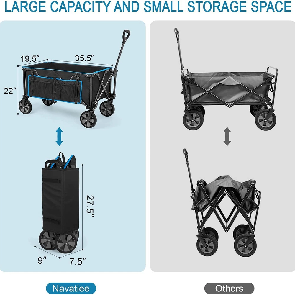 Collapsible Utility Folding Beach Wagon Cart with Removable Wheels