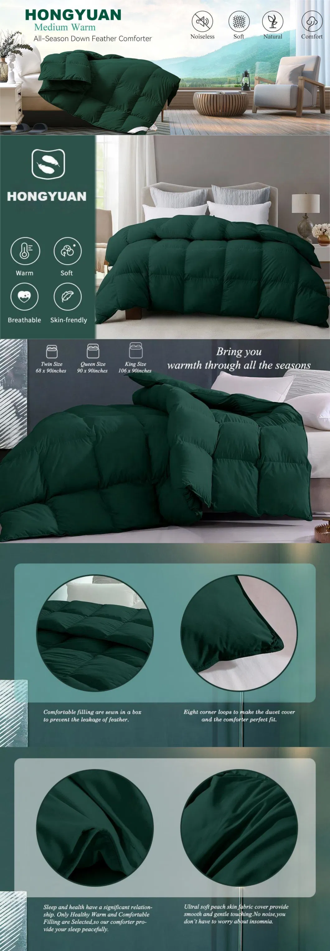 All-Season 75% Down Comforter Palatial King, Fluffy Duvet Insert with 8 Corner Tabs, Durable Down Proof Cotton Blended Fabric (Dark Green, 120&quot;X98&quot;)