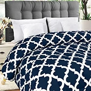 Bedding Comforter Duvet Insert - Quilted Comforter with Corner Tabs - Box Stitched Down Alternative Comforter (Twin XL, Quatrefoil Navy)