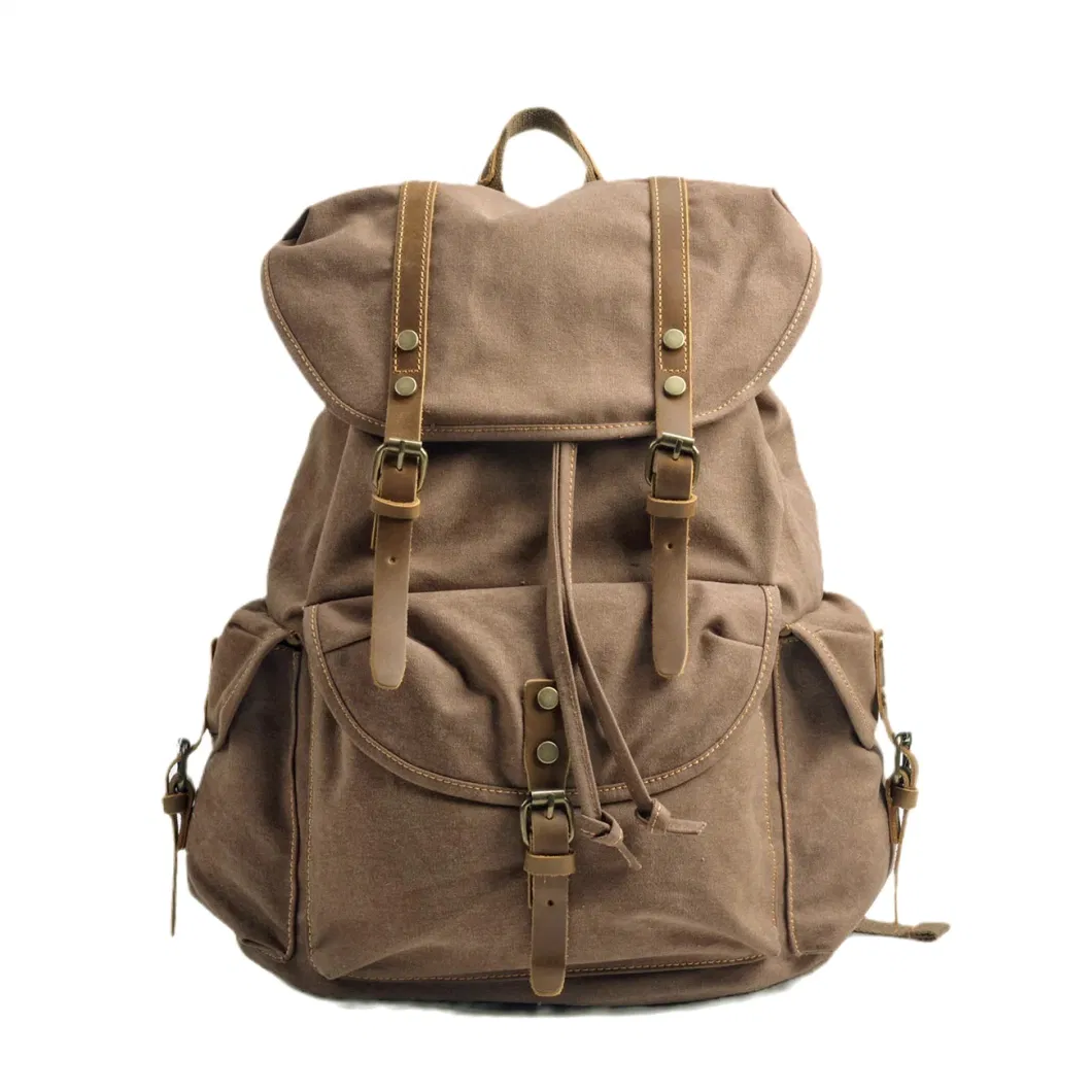 Unisex Washed Waxed Canvas Backpack Outdoor Activities Travel Outdoor Leather Canvas Backpack