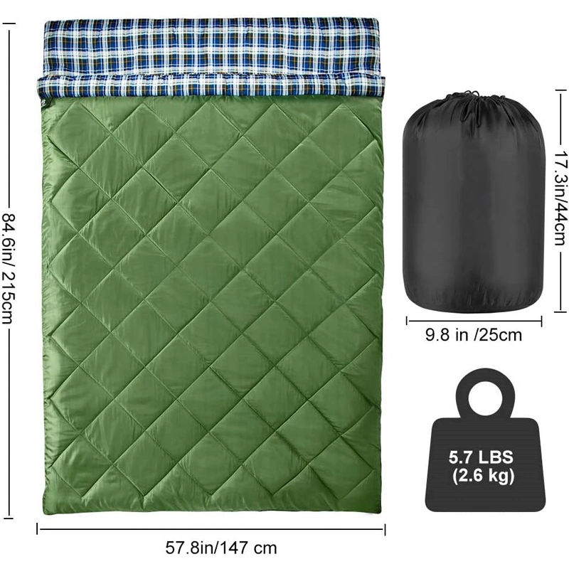 New Style Waterproof Ultralight Ripstop Folding Double Cotton Sleeping Bag with Compression Bag