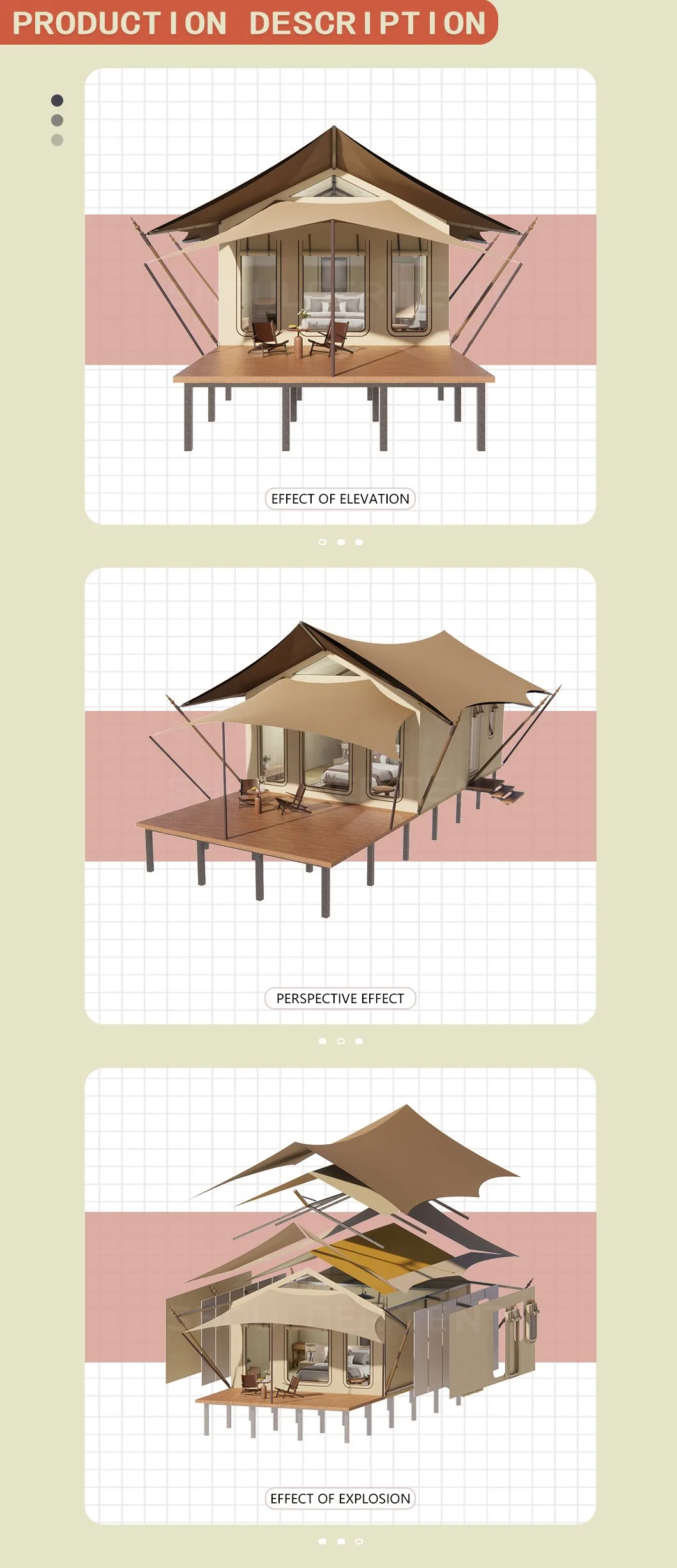 Bespoke Hexagonal Glamping Hotel Safari Tent with Luxury Decoration for 2 to 10 People