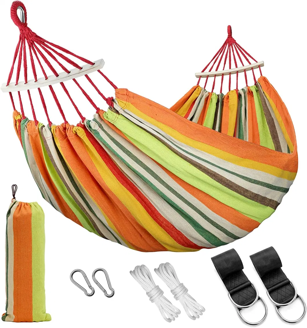 Garden Outdoor Portable Brazilian Double Cotton Polyester Leisure Sleeping Travel Backpacking Rope Hanging Swing Chair Camping Canvas Hammock