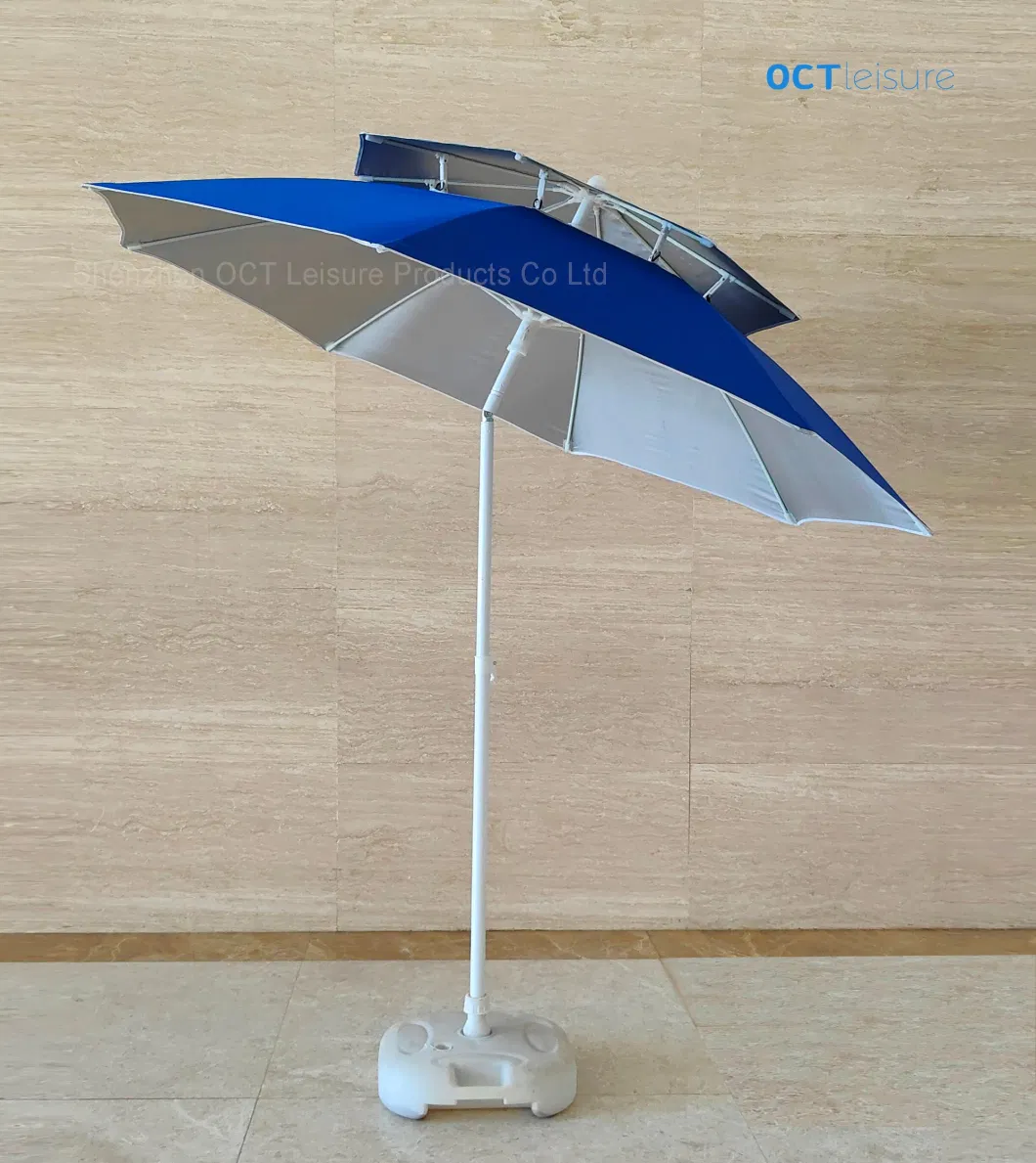 Luxurious Double Layers Beach Sun Umbrella Parasol with Fiberglass Ribs (OCT-BUDLUX)