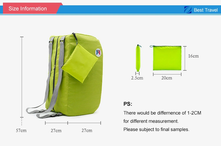 Custom Large Capacity Men Women Weekend Outdoor Travel Lightweight Portable Foldable Backpack Bag