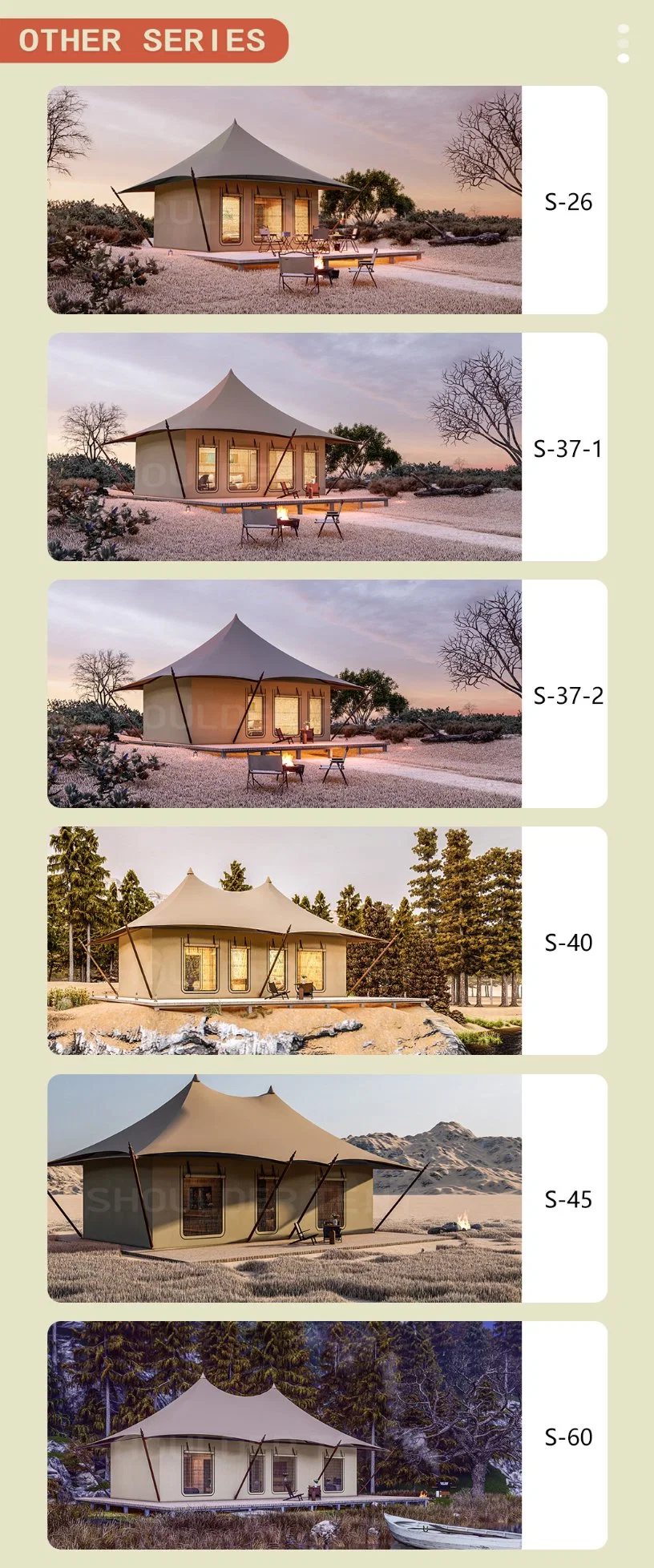 Bespoke Hexagonal Glamping Hotel Safari Tent with Luxury Decoration for 2 to 10 People