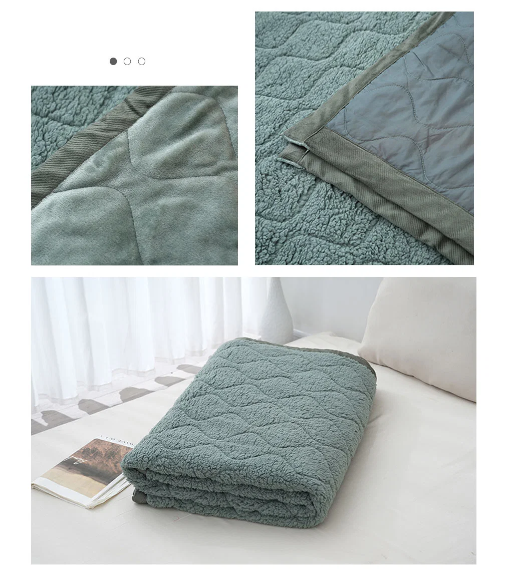 Custom Green Home Camping 140*190cm Polyester Super Soft Padded Cotton Double Layer Removable Spring and Autumn Blanket