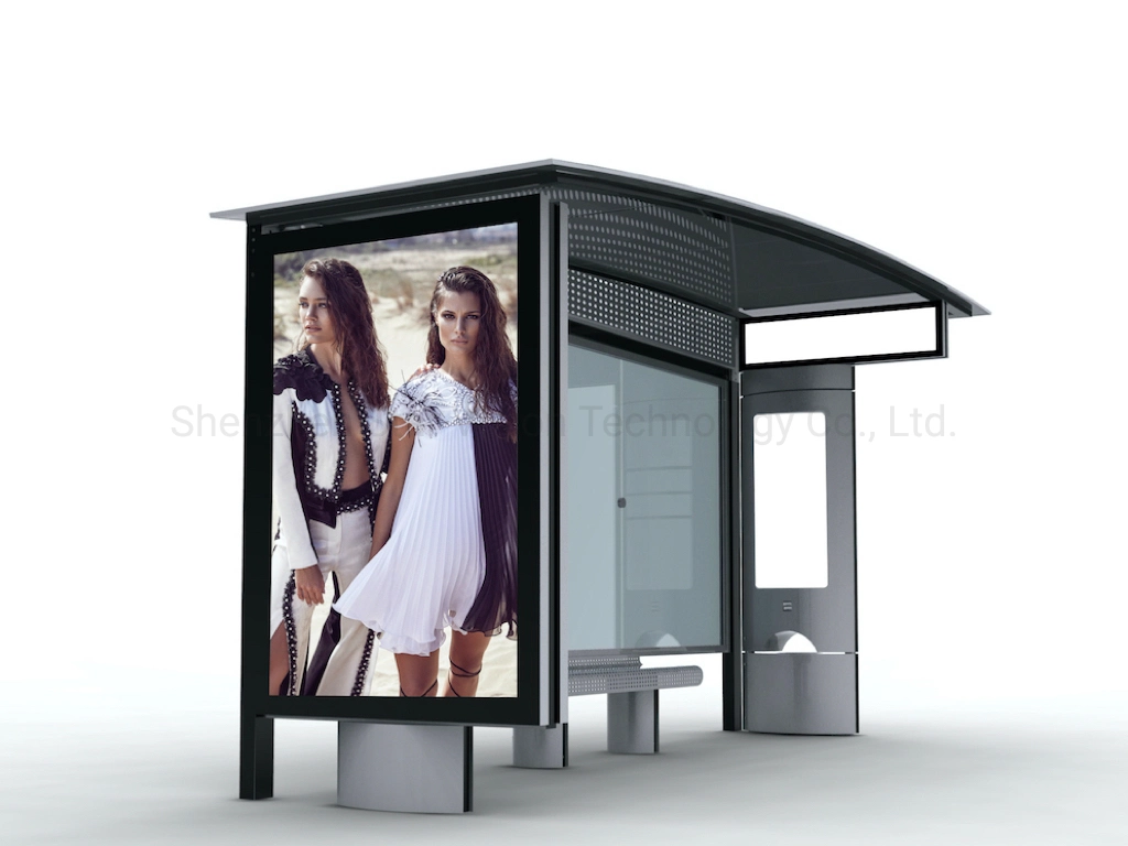 Galvanize Steel Anti Vandalism Digital Bus Stop Shelter for Urban City