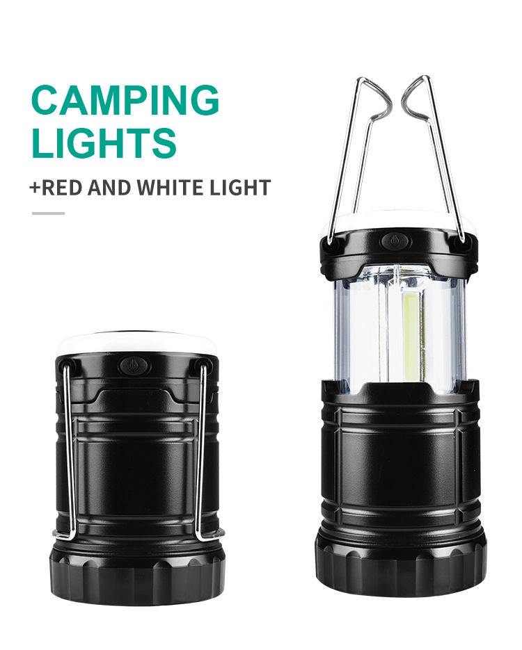 3AAA Battery with Red Warning Light LED Camping Lantern